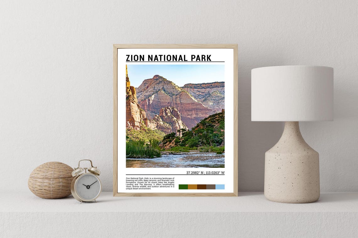 Zion National Park Utah Red Cliffs Virgin River Canyon Travel Poster - Image 2
