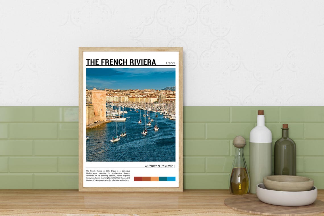 French Riviera Marina Sailboats Historic Harbor Mediterranean Poster - Image 3