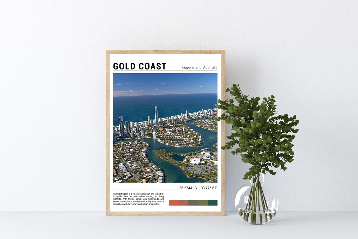 Gold Coast Queensland Aerial Skyline Ocean Canals Day Poster - Image 4