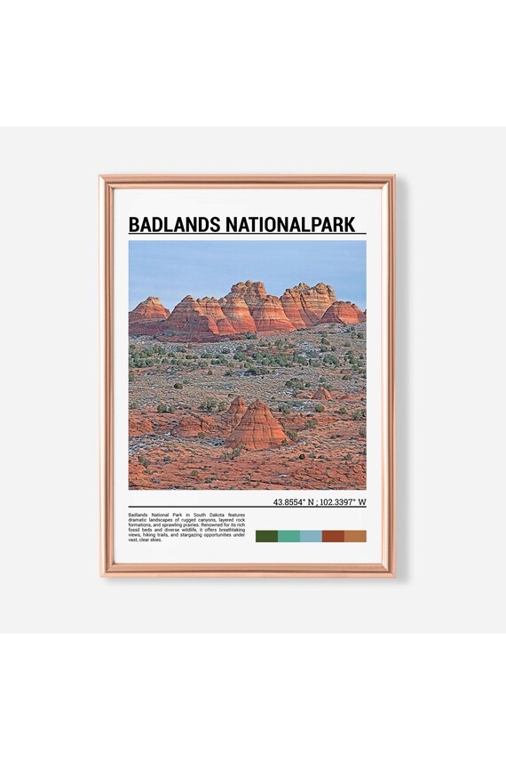 Badlands National Park Red Rock Formations Desert Dramatic Landscape Poster