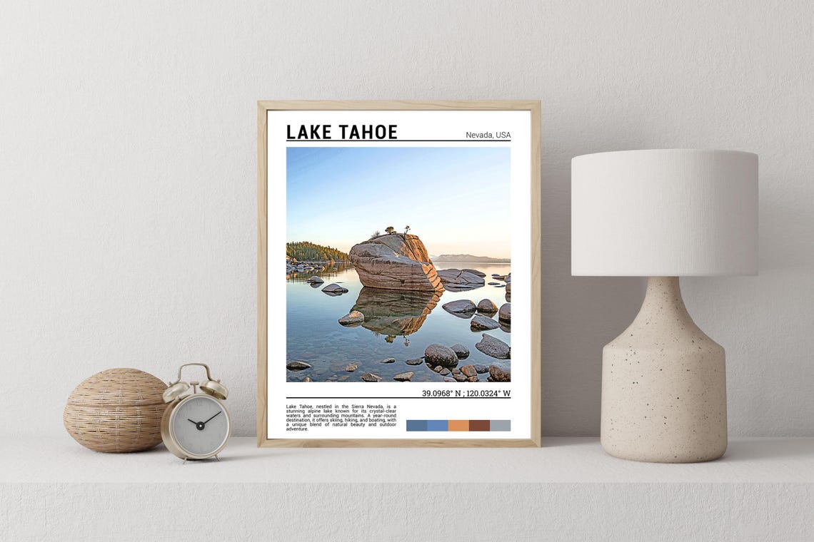 Lake Tahoe Travel Poster Lake Tahoe Wall Art Lake Tahoe Poster Print Lake Tahoe Photo Lake Tahoe Decor Nevada Usa - Image 2