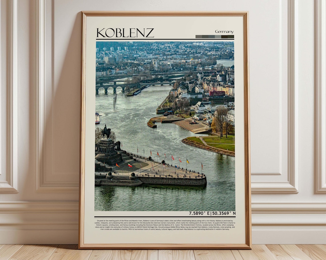 Koblenz Germany Travel Poster, Europe Wall Art Print
