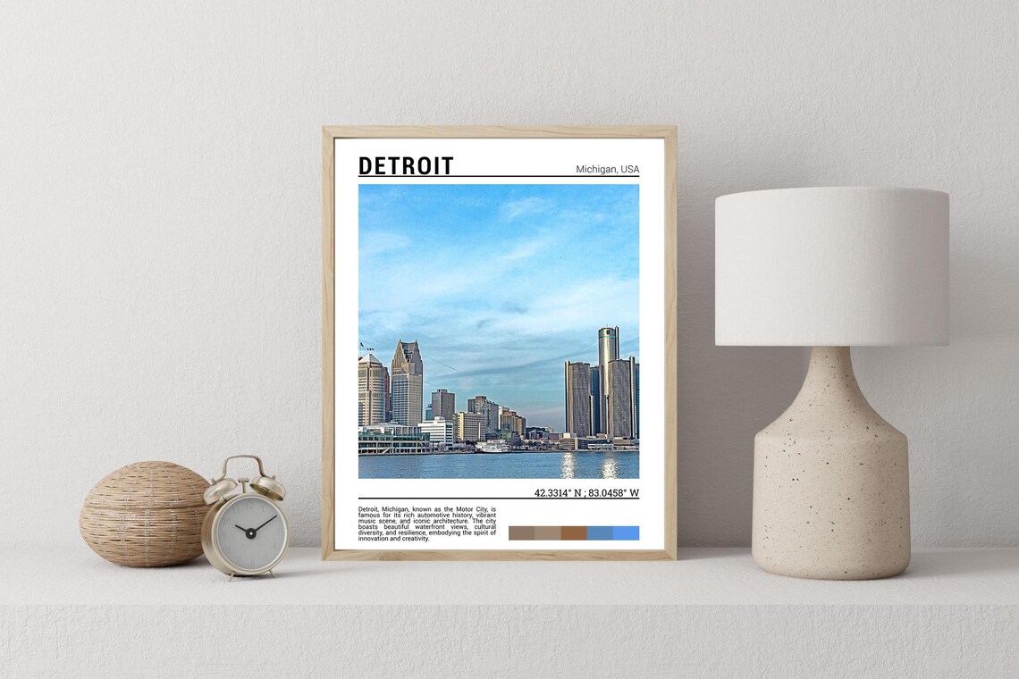 Detroit Michigan Riverfront Skyline Renaissance Center Photo Poster - Image 2