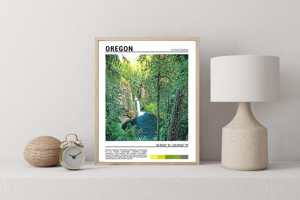 Oregon Waterfall Forest Canyon Moss Covered Cascade Travel Poster - Image 2