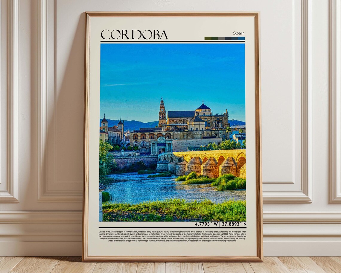 Cordoba Spain Travel Poster Mezquita Roman Bridge River View