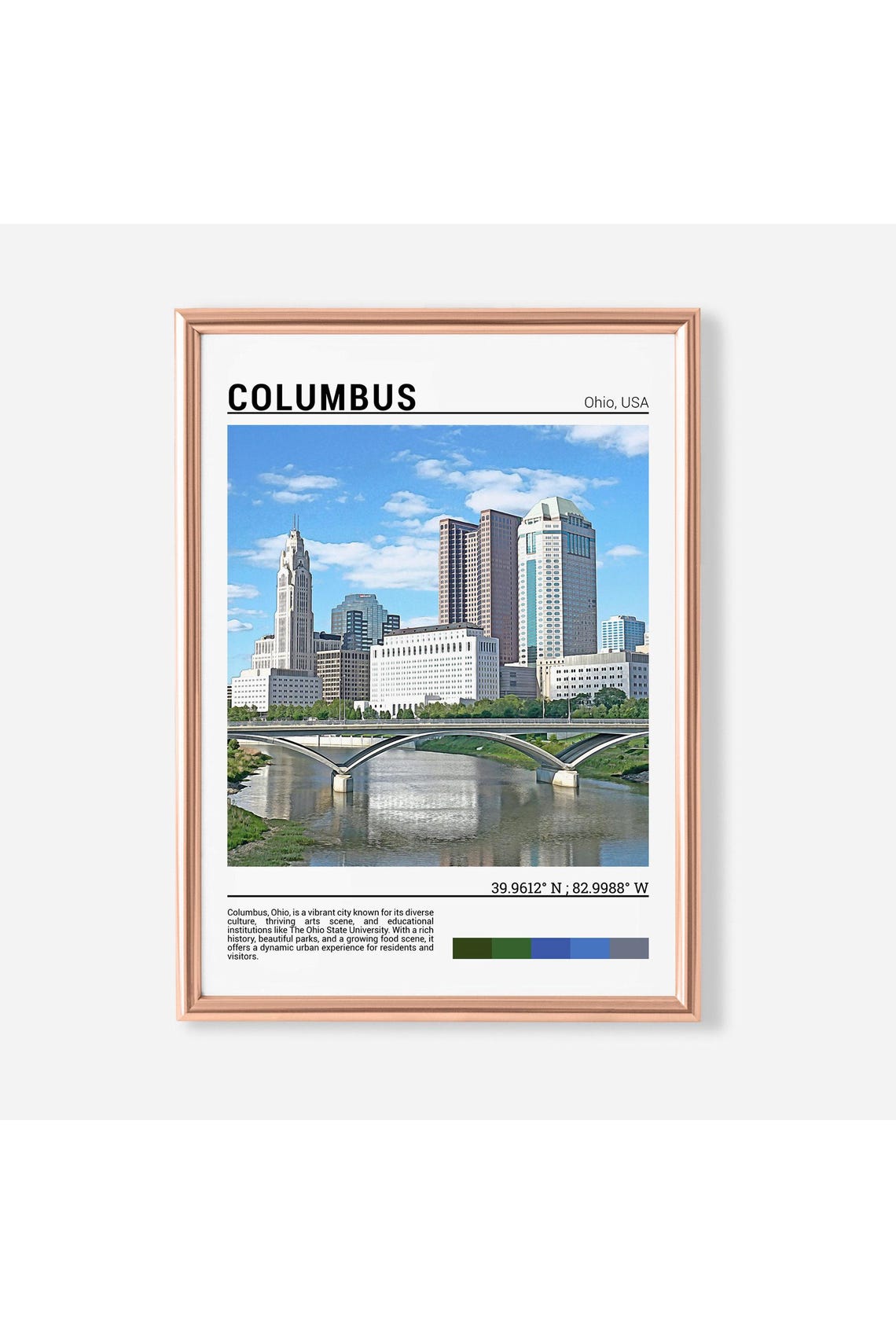 Columbus Ohio Downtown Skyline River Bridge Cityscape Poster