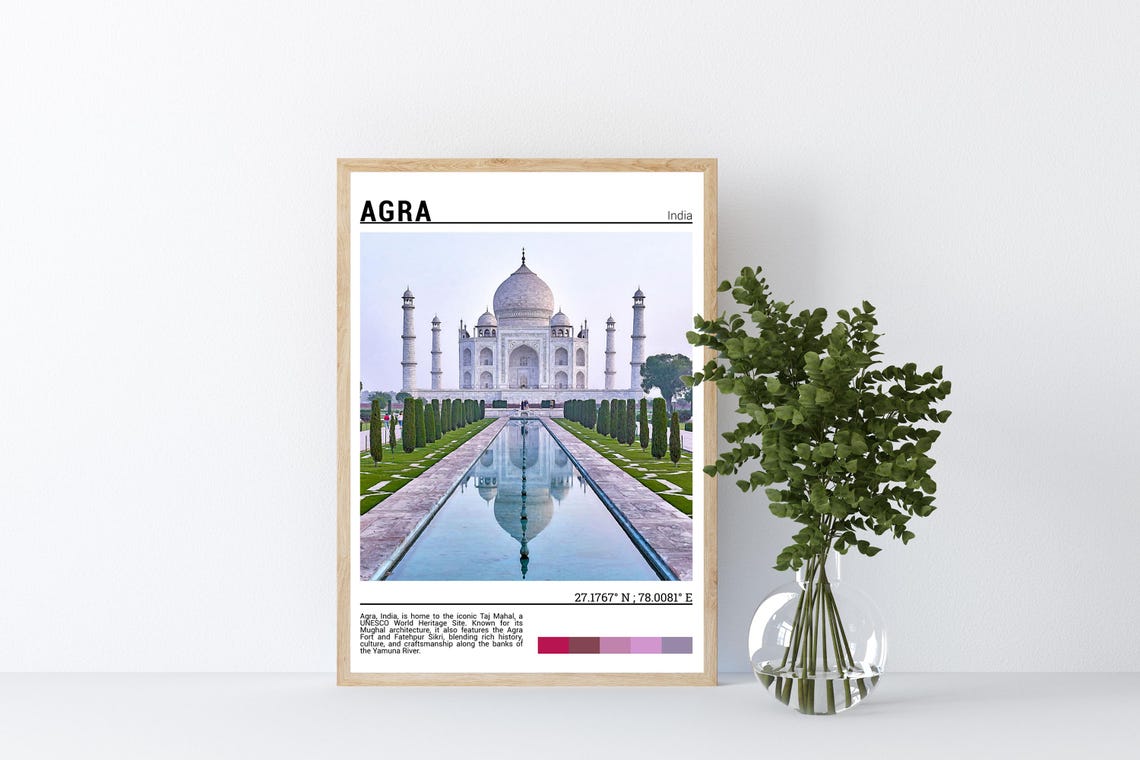 Agra India Taj Mahal Reflecting Pool Mughal Architecture Travel Poster - Image 4