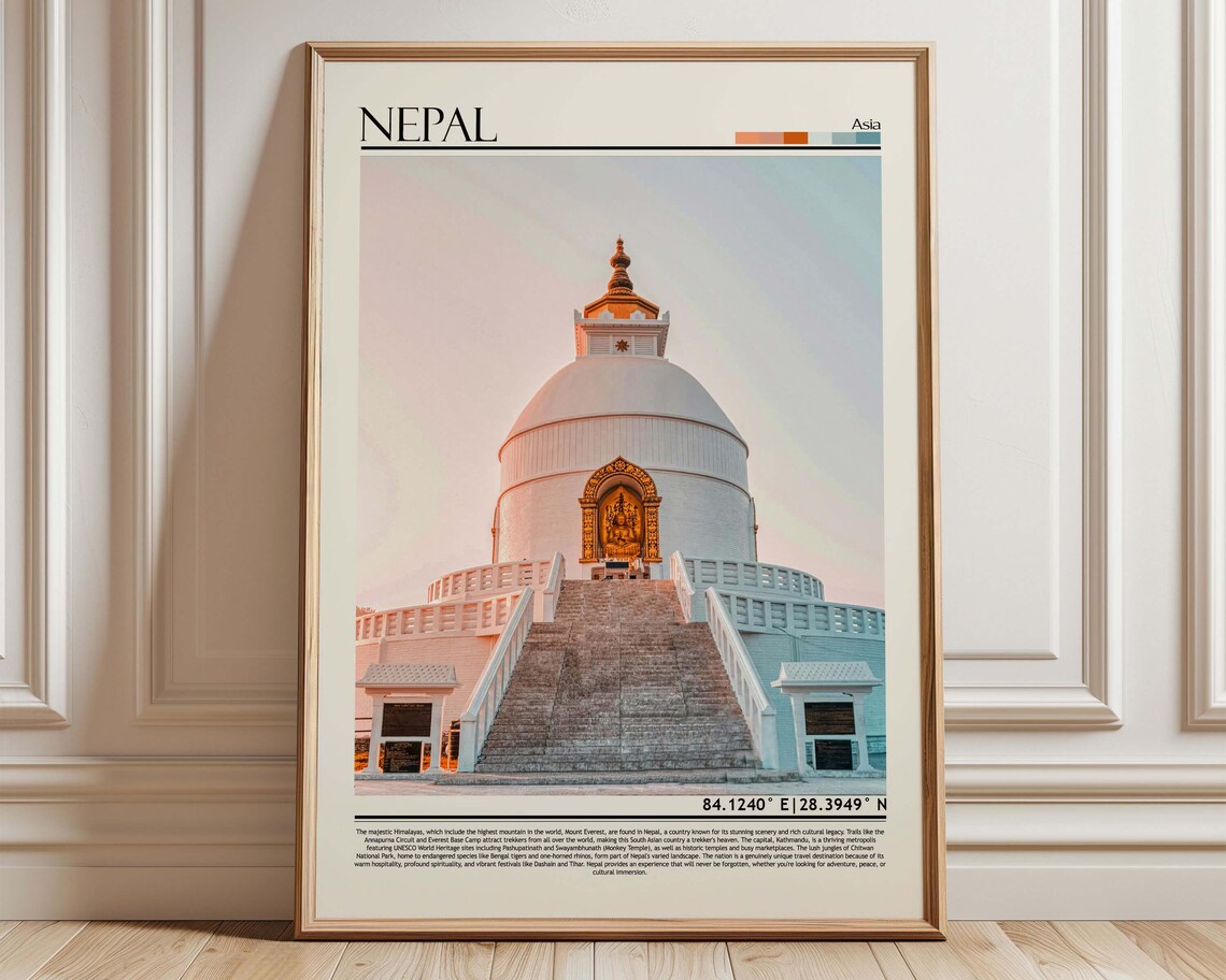 Nepal Travel Photography Poster Golden Stupa Sunset Himalaya Asia Wall