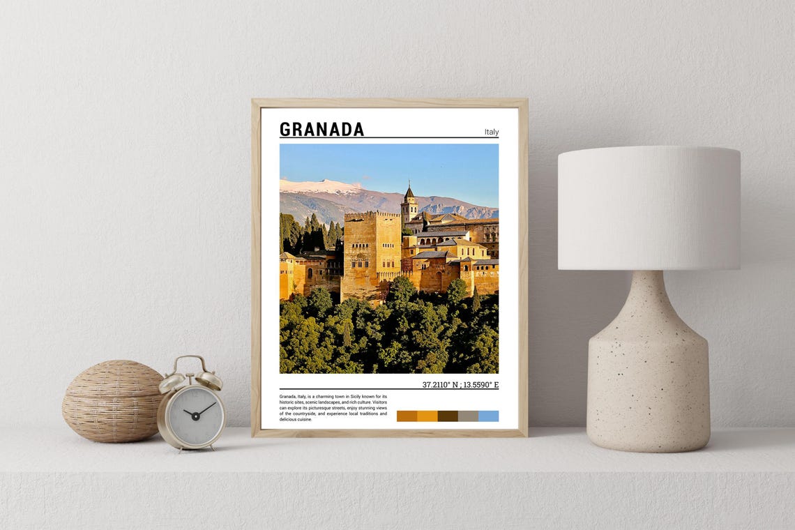 Granada Spain Alhambra Palace Sierra Nevada Mountain View Poster - Image 2
