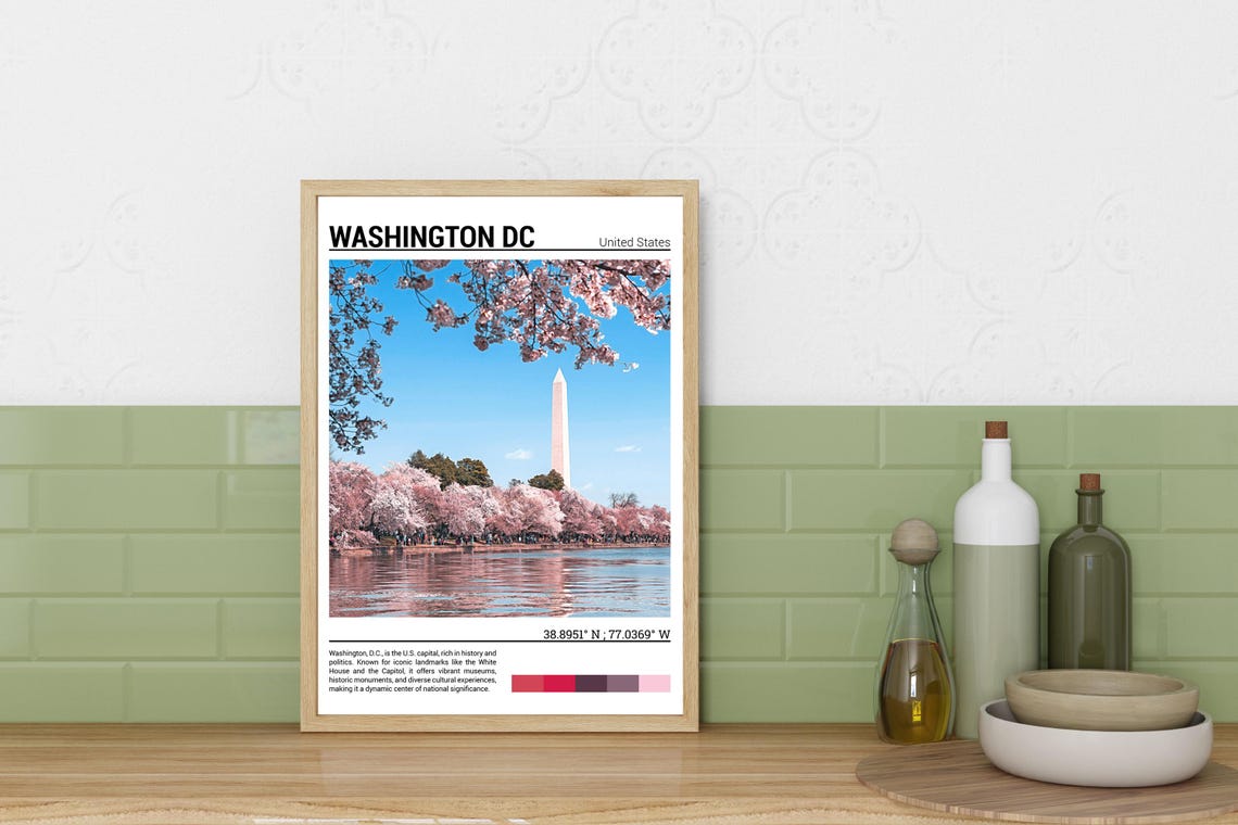 Washington DC Spring Cherry Blossoms Monument Blossom Scene Poster - Image 3