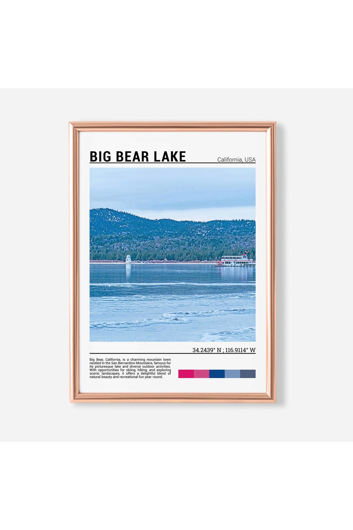 Big Bear Lake California Winter Mountainside Lake Scene Poster