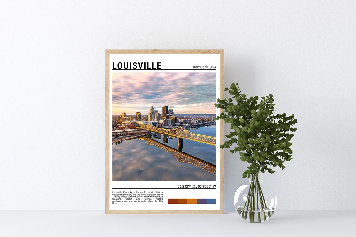 Louisville Kentucky Ohio River Bridge Sunset Golden River City Poster - Image 4