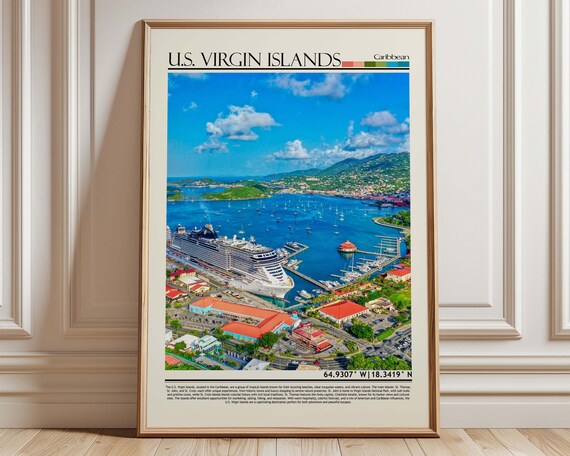 US Virgin Islands Caribbean Harbor Aerial Travel Photography Poster