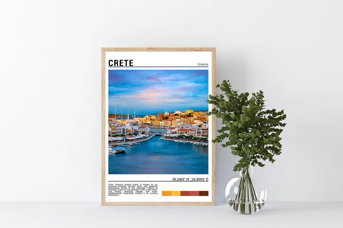 Crete Greece Colorful Harbor Town Sunset Waterfront Travel Poster - Image 4