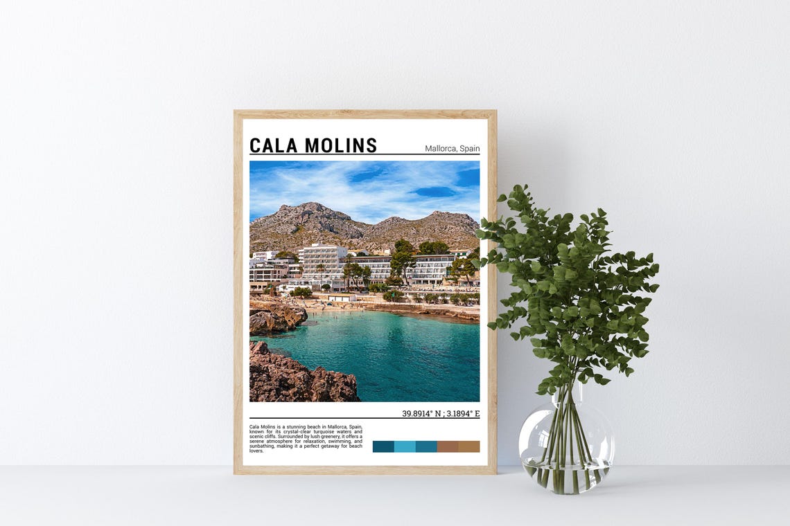 Cala Molins Mallorca Turquoise Cove Beach Mountains Travel Poster - Image 4