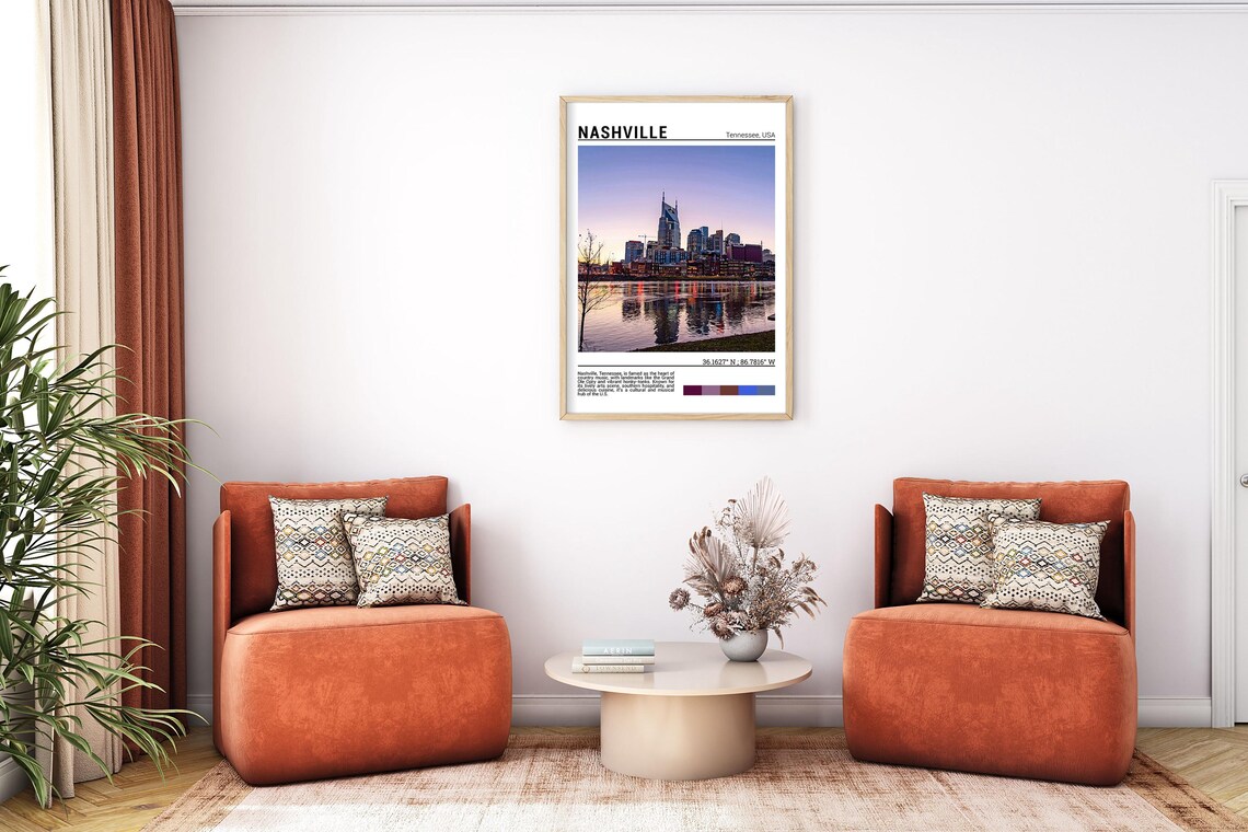 Nashville Tennessee Riverfront Skyline Sunset Reflection Photo Poster - Image 7