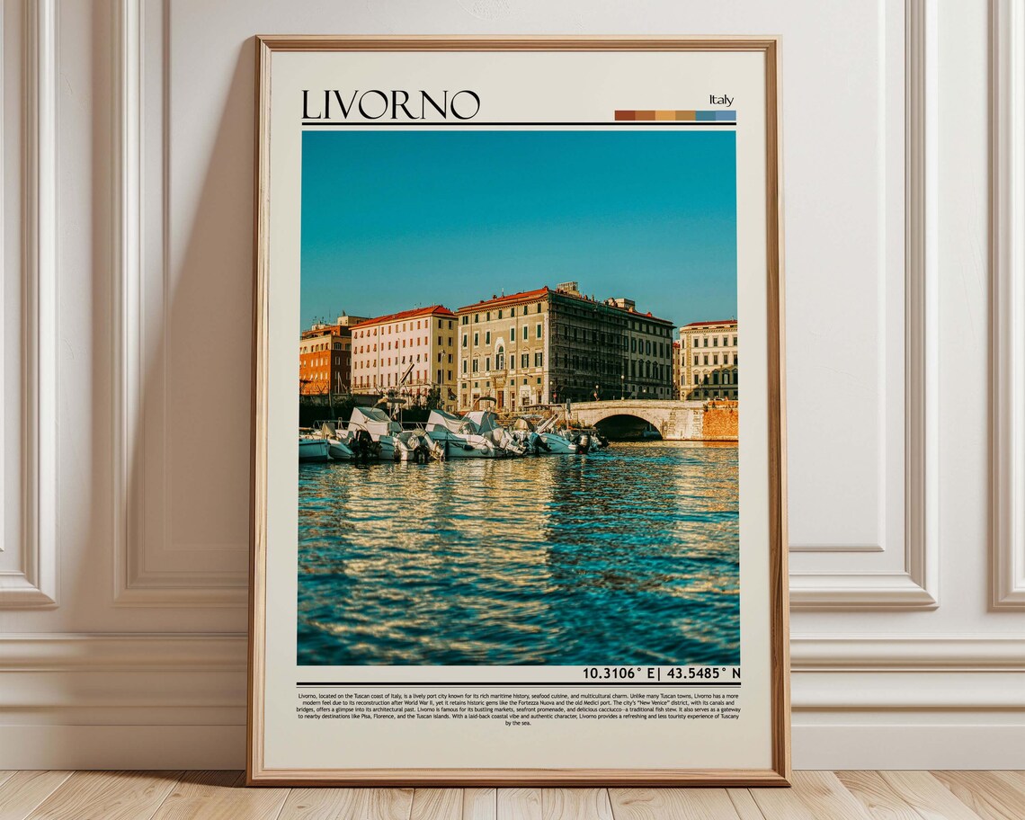 Livorno Italy Harbor Boats Sunset Waterfront Travel Poster Gift
