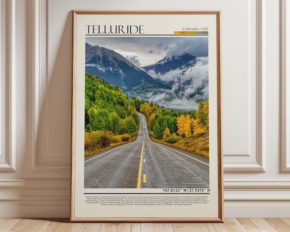 Telluride Colorado Mountain Road Golden Aspen Fall Scenic Travel Poster