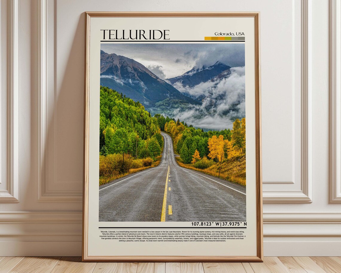 Telluride Colorado Mountain Road Golden Aspen Fall Scenic Travel Poster