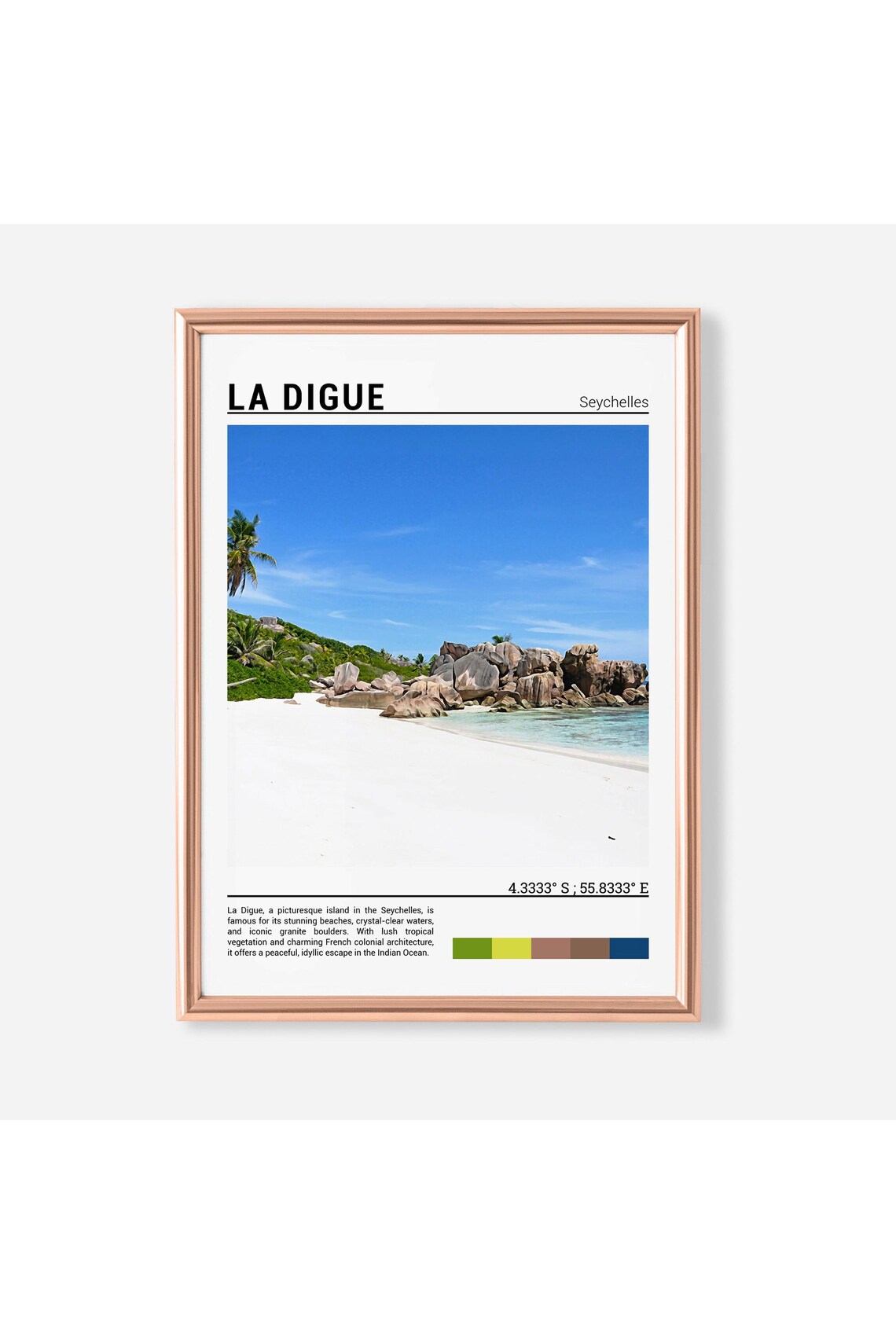 La Digue Seychelles White Sand Beach Granite Boulders Poster
