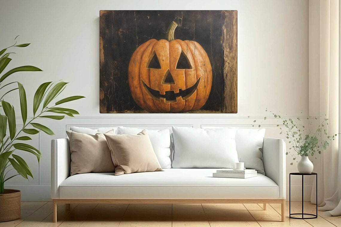 Vintage Jack O Lantern Grinning Pumpkin Dark Halloween Decor Poster - Image 4