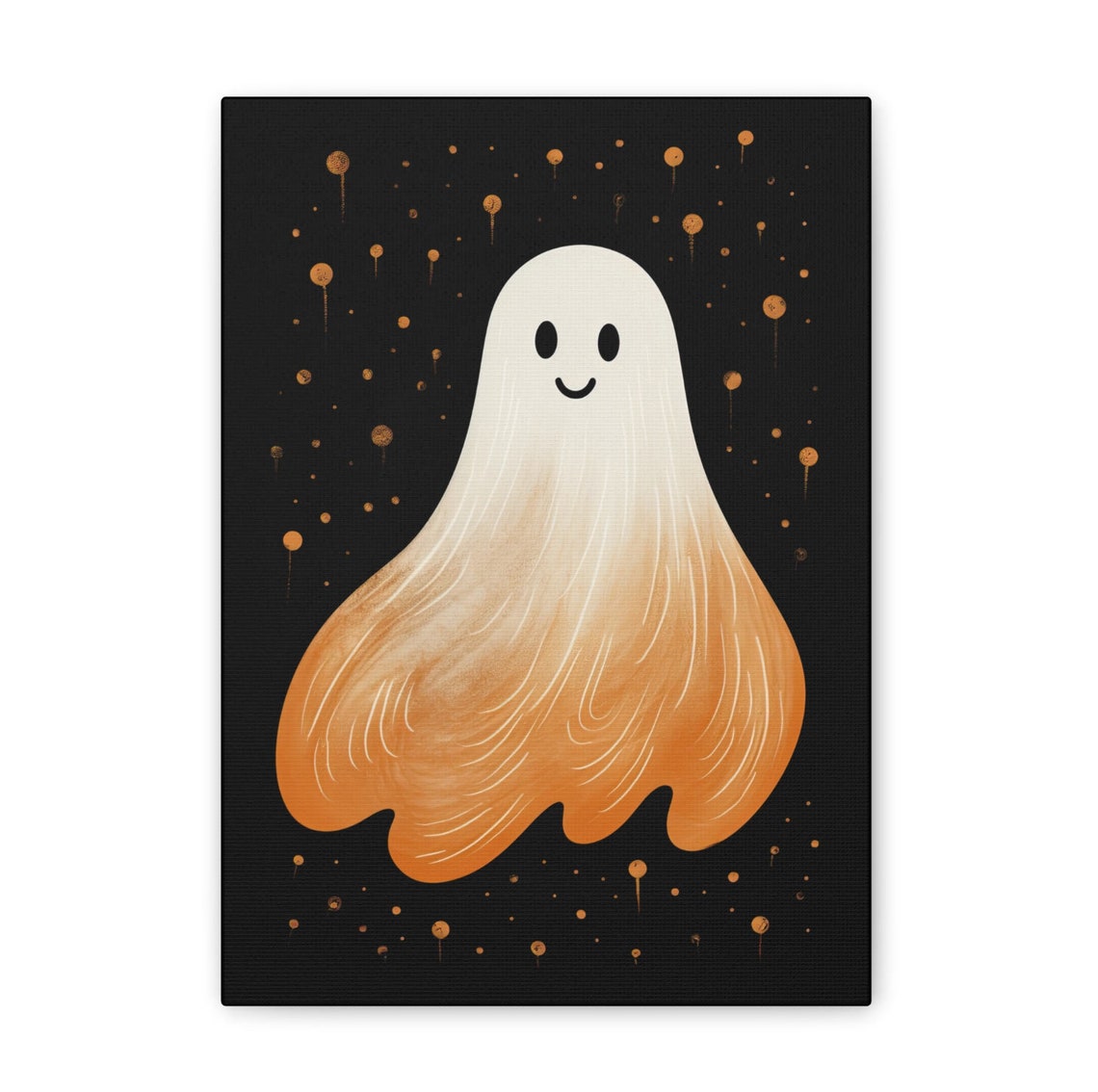 Cute Smiling Ghost Orange Gradient on Black Halloween Decor Poster - Image 4