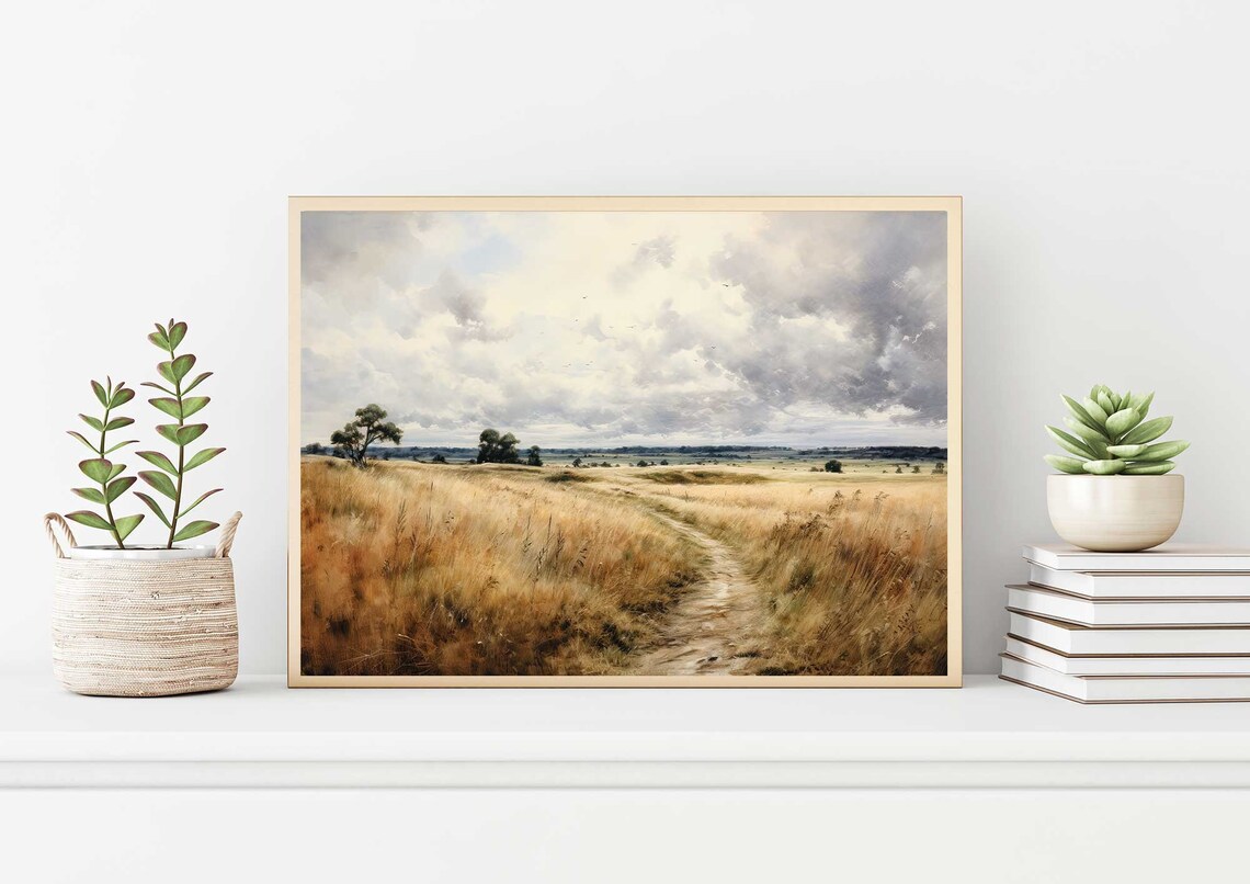 Wildflower Landscape Painting Vintage Landscape Art Print Antique Oil Painting Wall Art Art Print 103 - Image 2