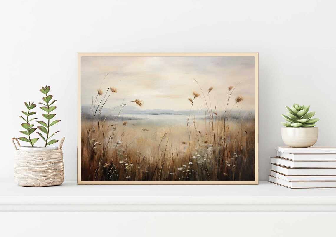 Golden Meadow Wildflowers at Dawn Misty Vintage Landscape Poster - Image 4