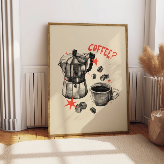 Coffee Print Coffee Poster Espresso Print Retro Coffee Print Vintage Poster Coffee Bar Decor Trendy Kitchen Print Funky Print