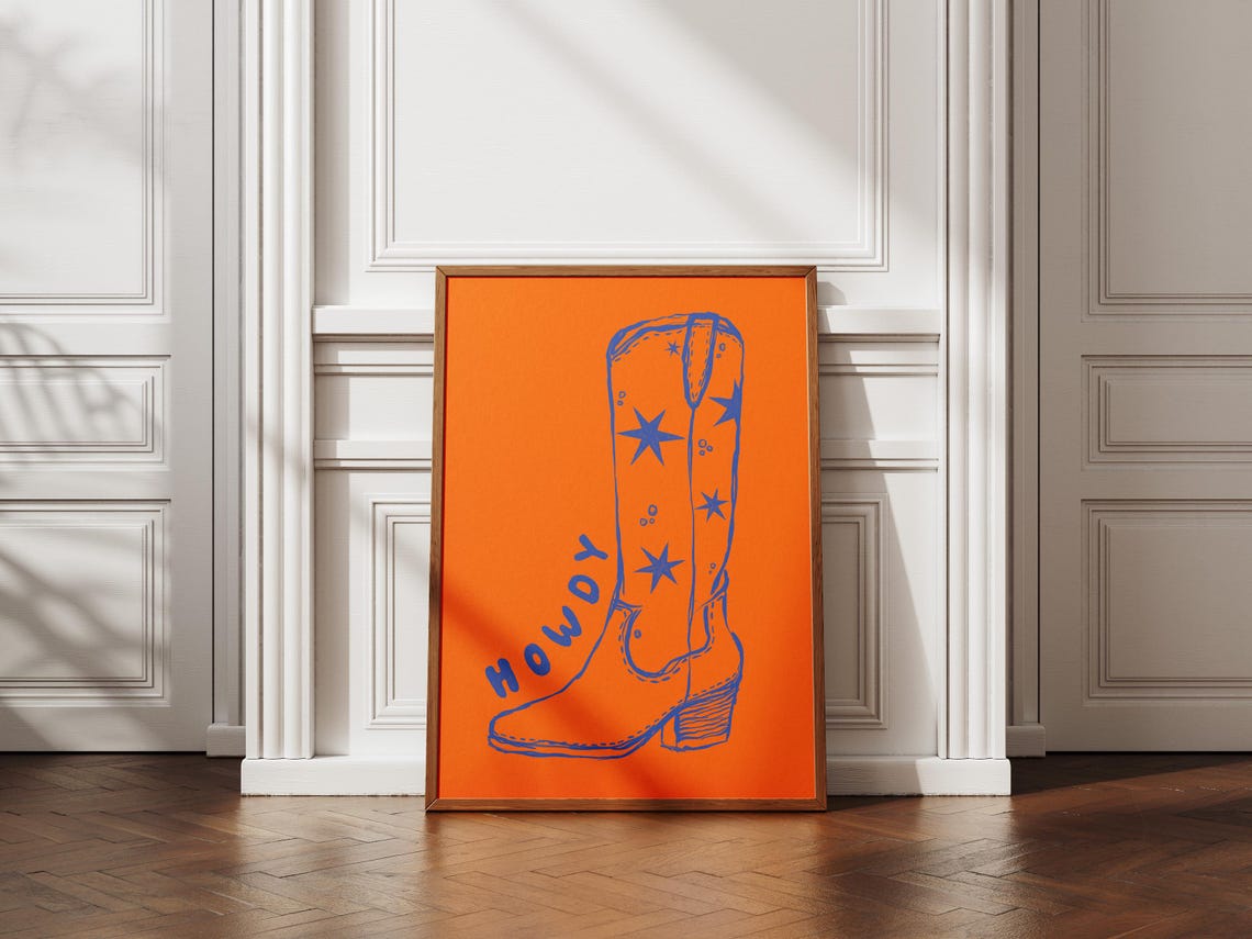 Cowboy Boot Print Cowboy Print Western Print Vintage Print Vibrant Print Preppy Bedroom Decor Cowgirl Print Retro Print Trendy Print - Image 3