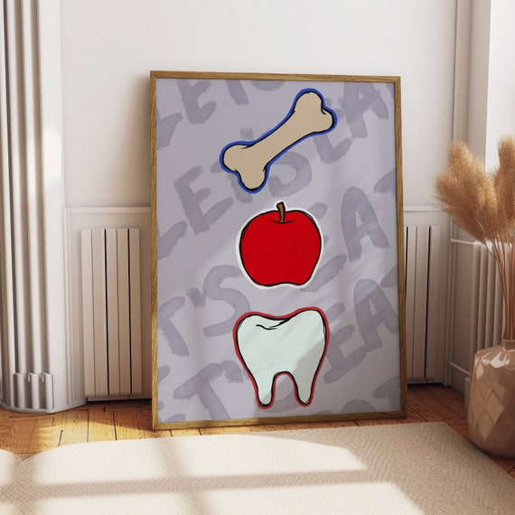 Bon Appetit Print Bone Apple Teeth Print Lets Eat Print Funny Print Trendy Kitchen Print Kitchen Print Kitchen Wall Art Vintage Art