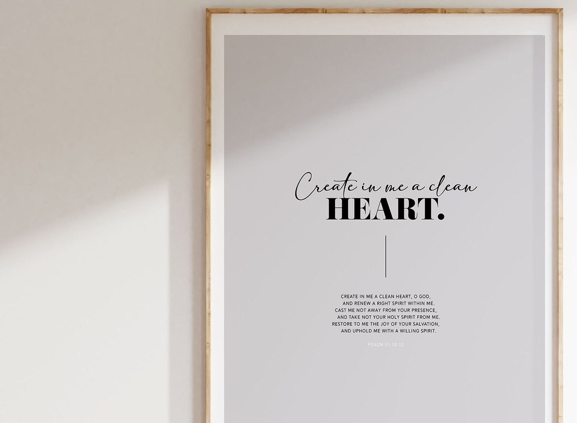 Create In Me A Clean Heart Psalm 51 Bible Verse Wall Art Christian Modern Smart Scripture Poster Typography Home Decor - Image 2