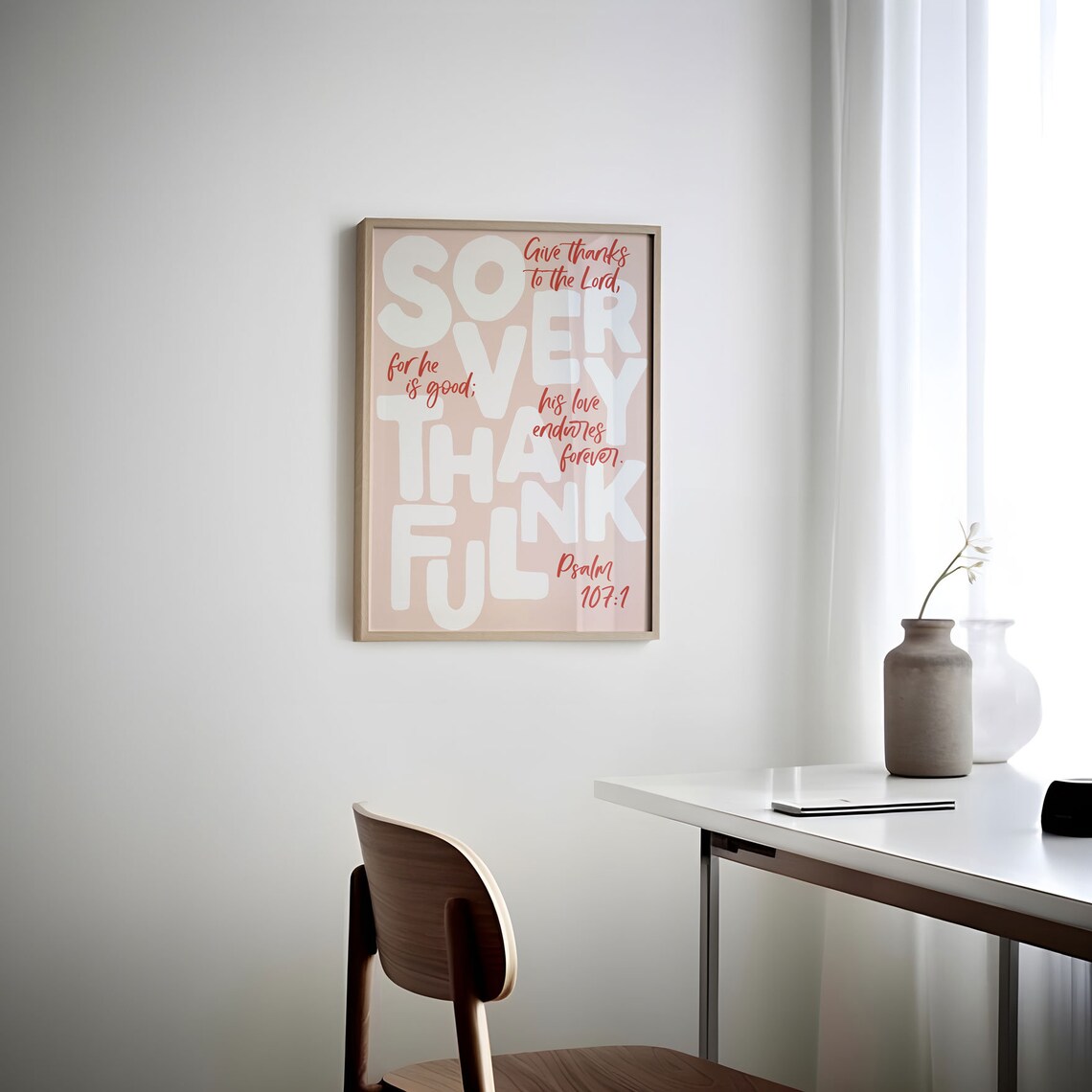 Psalm 107:1 So Very Thankful Give Thanks Bible Verse Pink Playful Poster - Image 6