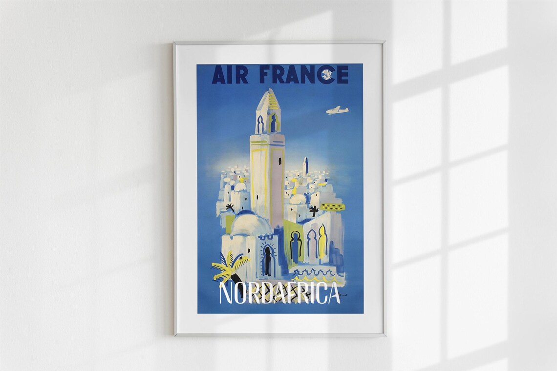 Air France Nordafrica Vintage Airline Poster Retro Travel Art