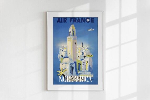 Air France Nordafrica Vintage Airline Poster Retro Travel Art
