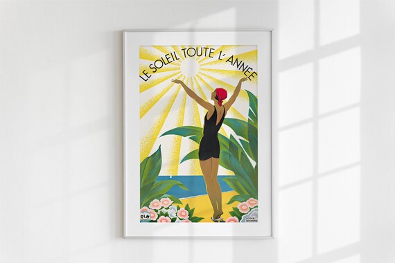 French Riviera Vintage Sunshine Beach Bather Retro PLM Travel Poster