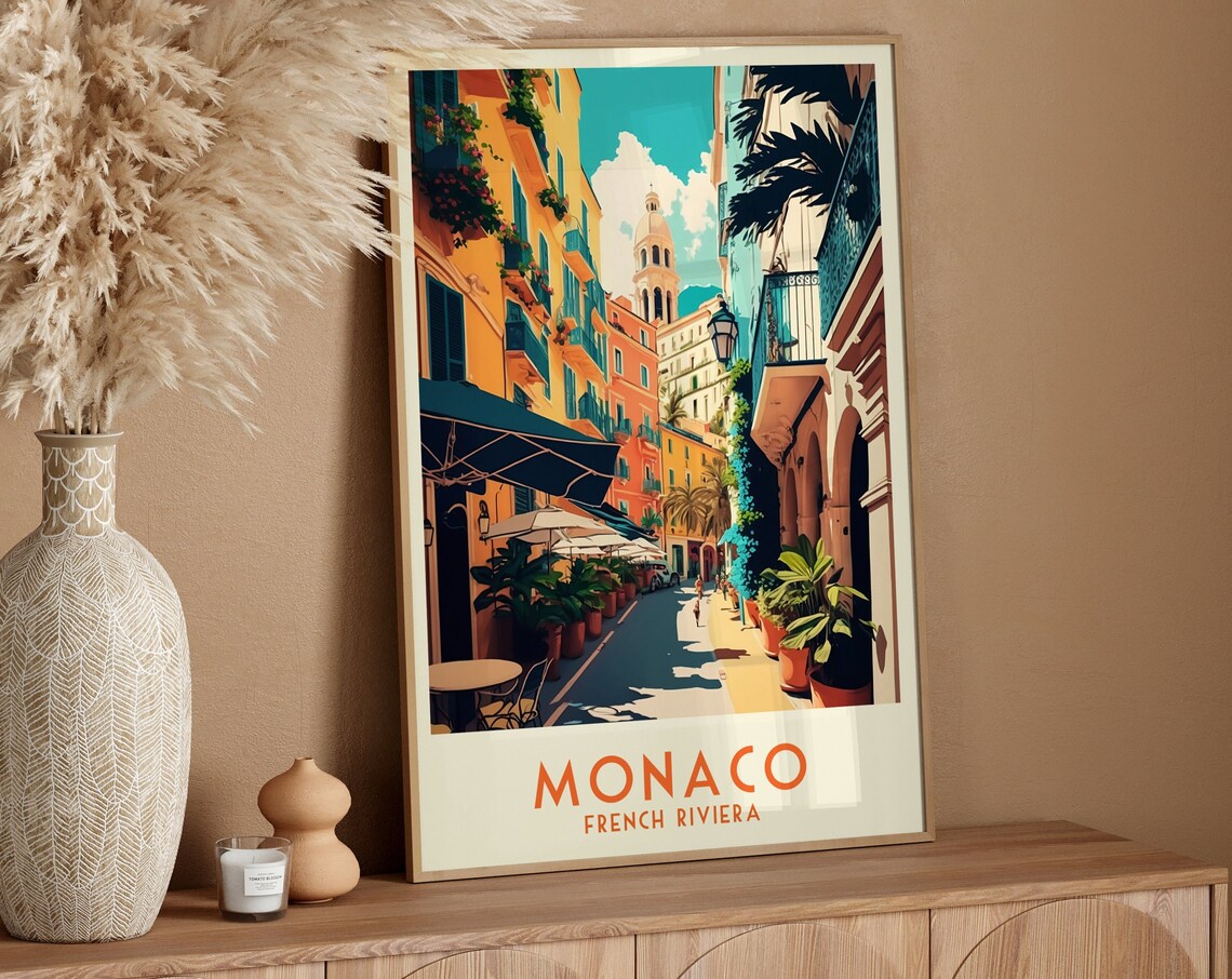 Monaco French Riviera Vintage Style Travel Poster Illustration - Image 3