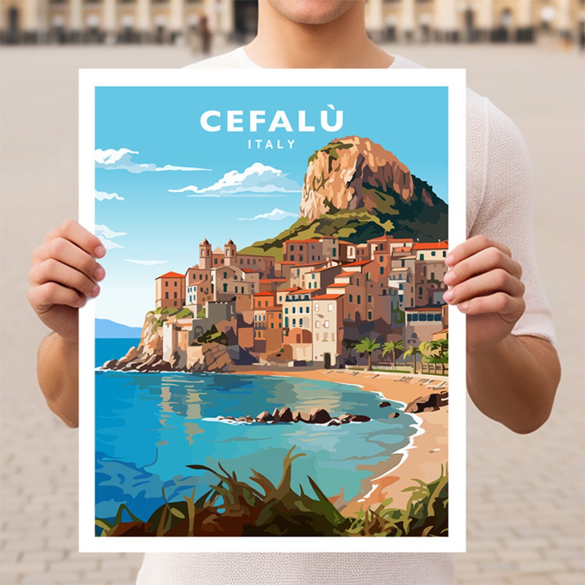 Cefal, Italy Sicily Travel Poster, Europe Print