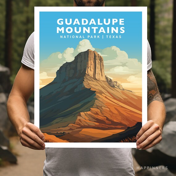 Guadalupe Mountains Texas National Park Desert Peak Sunset Travel Poster