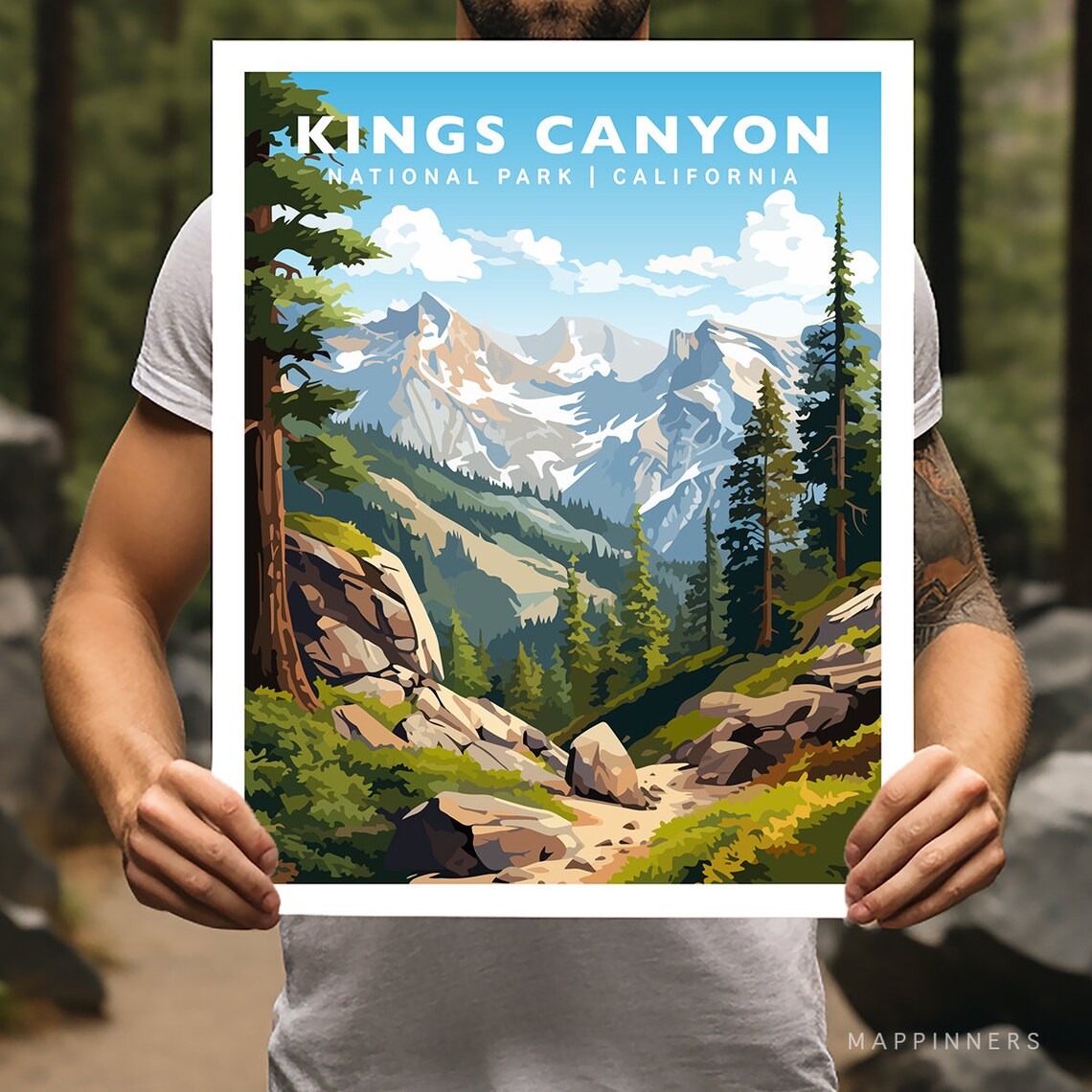 Kings Canyon California National Park Snowy Peaks Valley Travel Poster