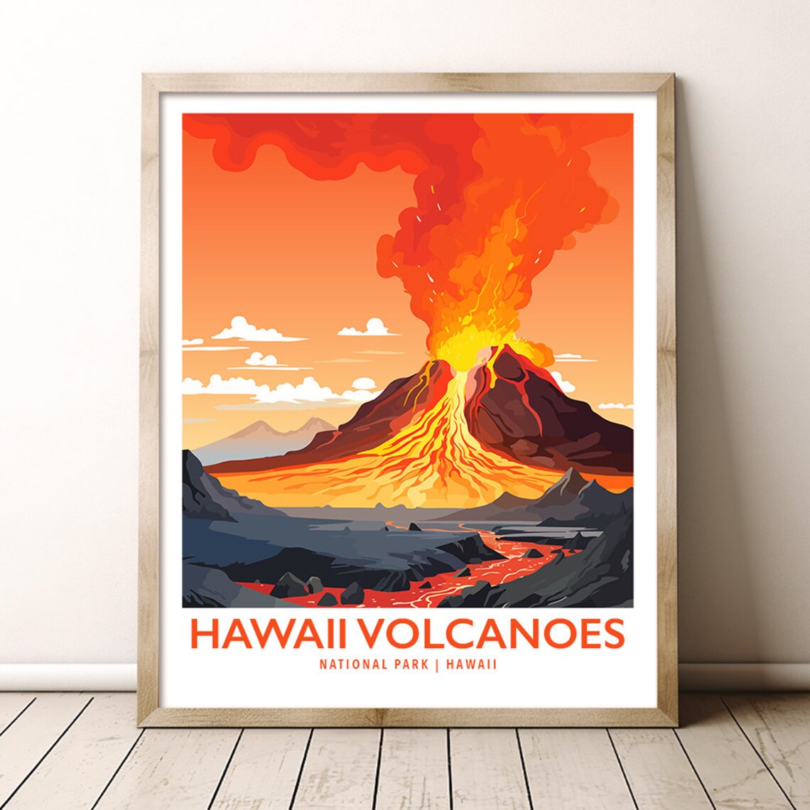 Hawaii Volcanoes Park Travel Poster, Hiking Wall Art