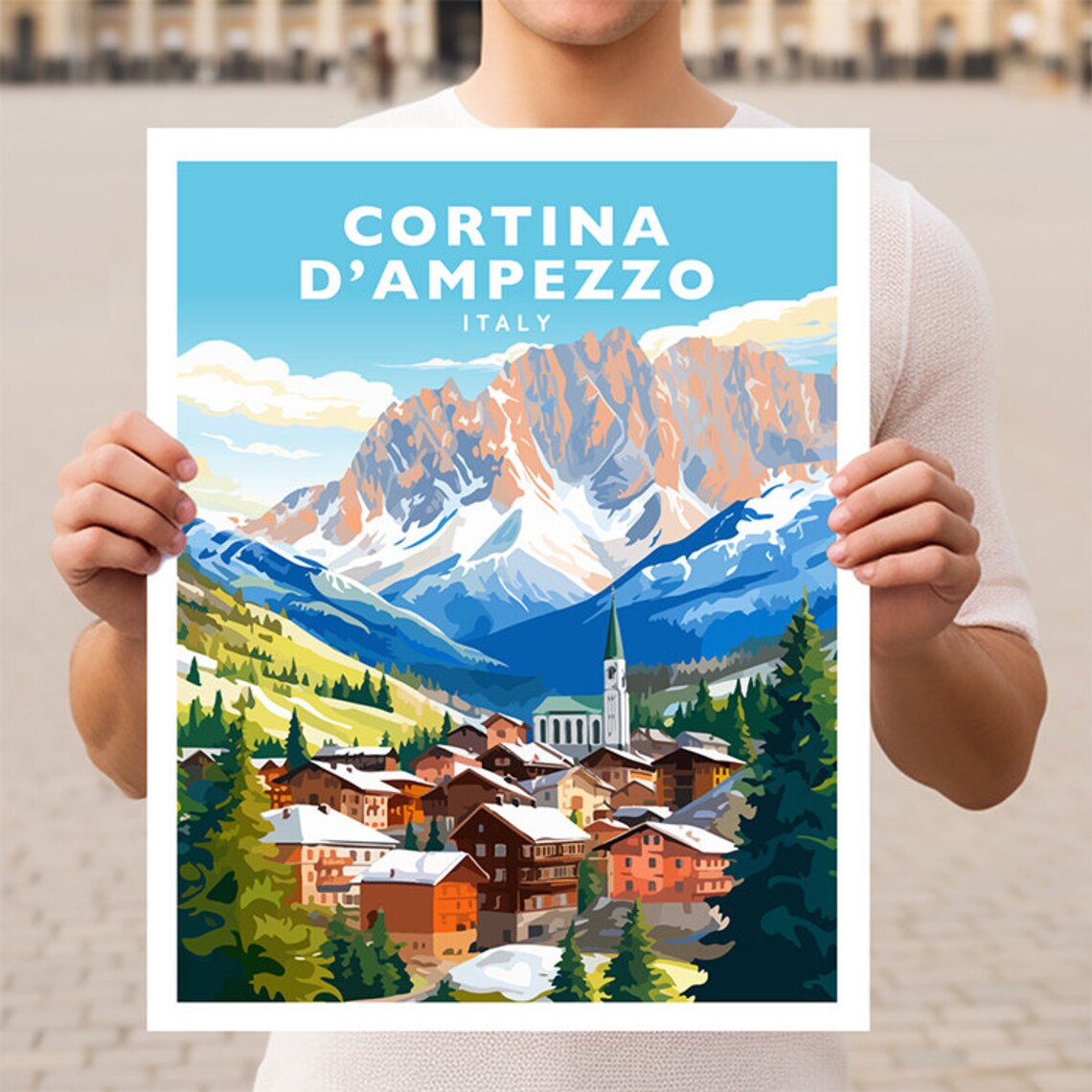 Cortina d'Ampezzo Italy Travel Poster, Alpine View