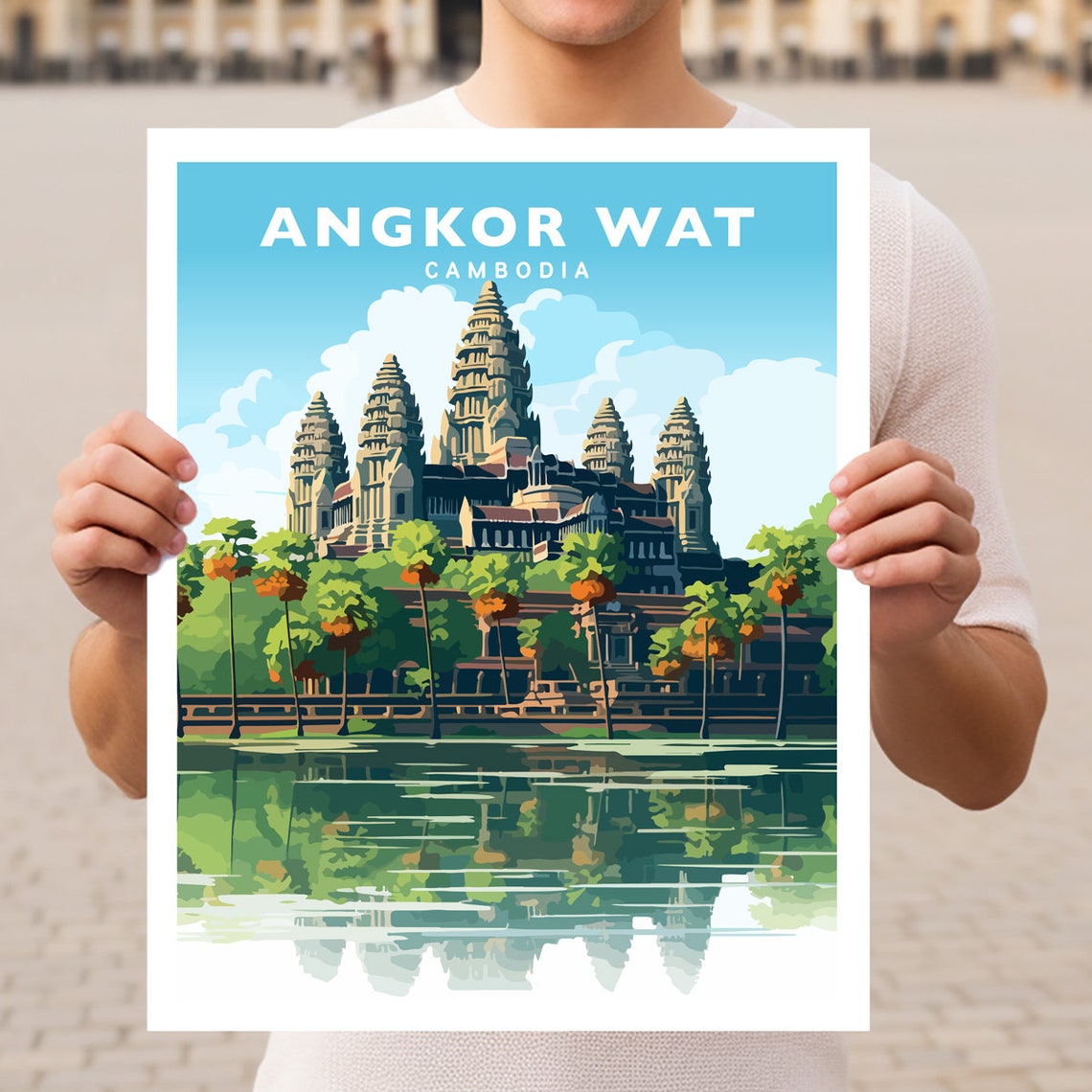 Angkor Wat Cambodia Ancient Stone Temple Towers Reflection Poster