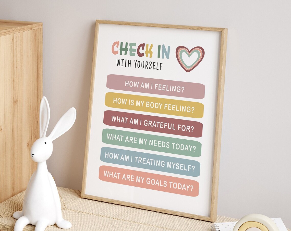Check In With Yourself Heart Daily Self Care Questions Quote Poster - Image 3