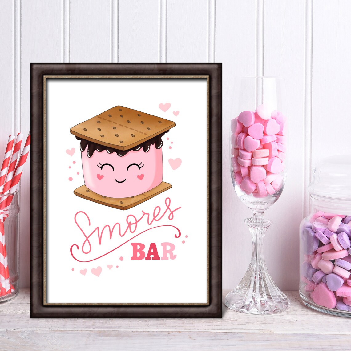 Smores Bar Cute Smiling Smore Valentine Party Sign Art Print