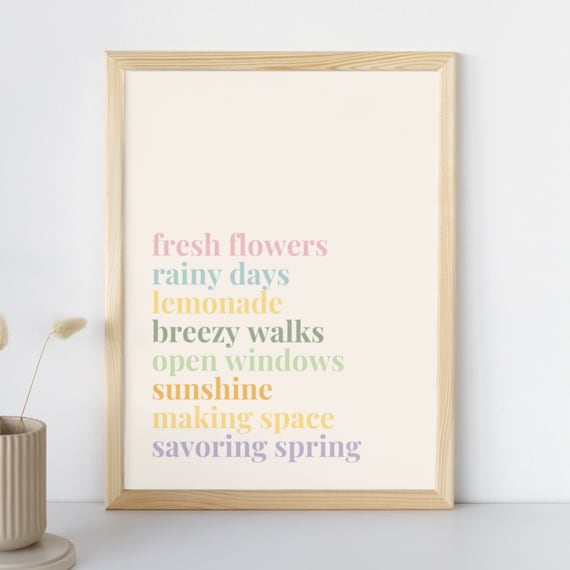Savoring Spring Pastel Typography List Spring Quote Art Print