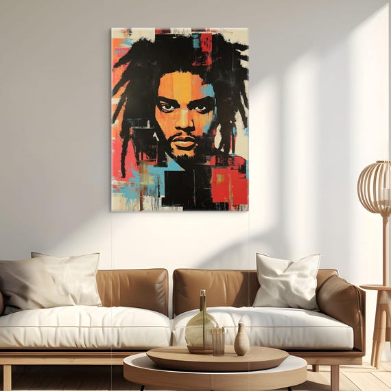 Afro Urban Abstract Portrait Vibrant Black Art Modern Expressionist Wall Art Bold Mixed Media Home Decor Large Art Print