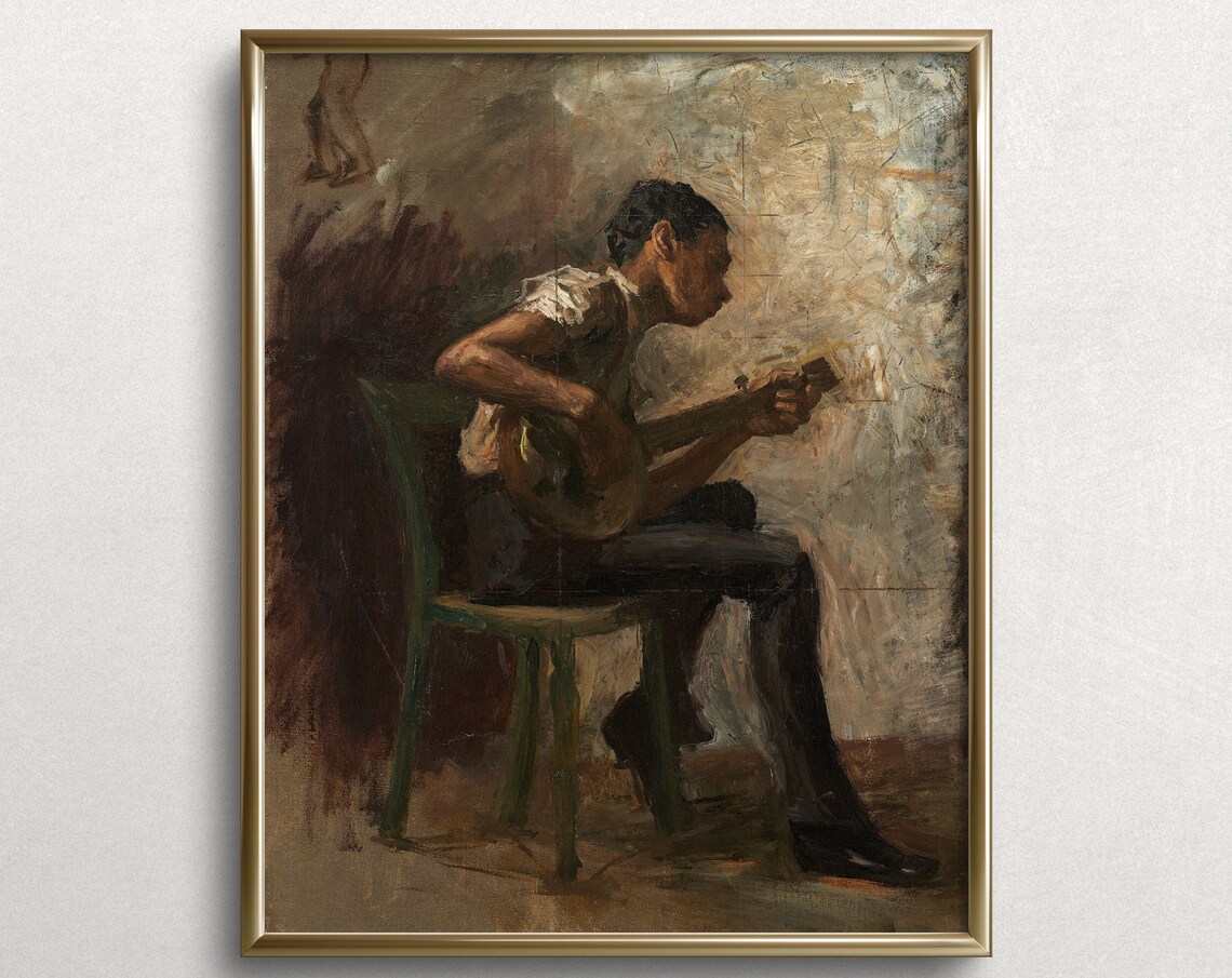 Young Musician Vintage Portrait, Figure Art Print