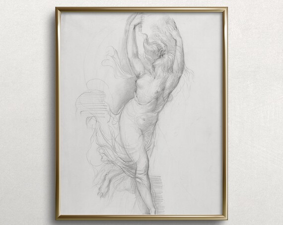 French Provincial Dancing Nude Figure, Vintage Art Print