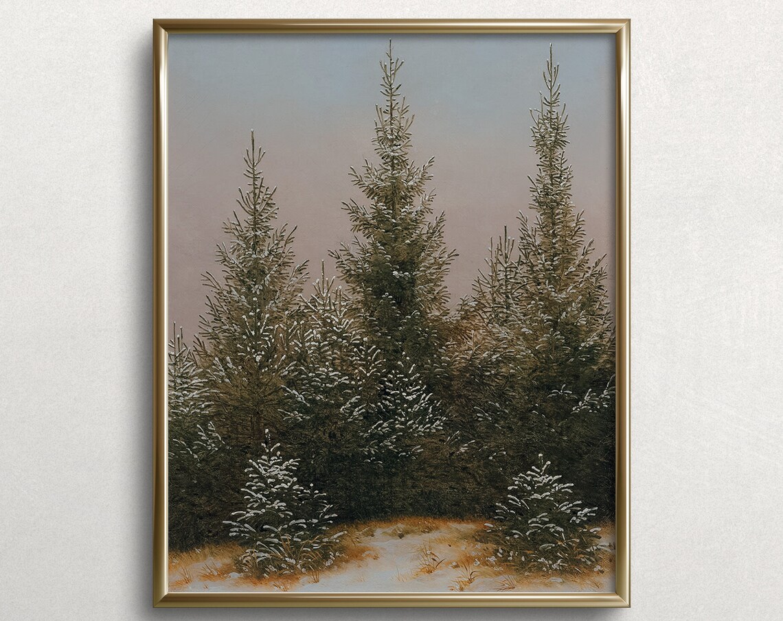 Christmas Tree Farm Christmas Eve, Vintage Oil Painting Print